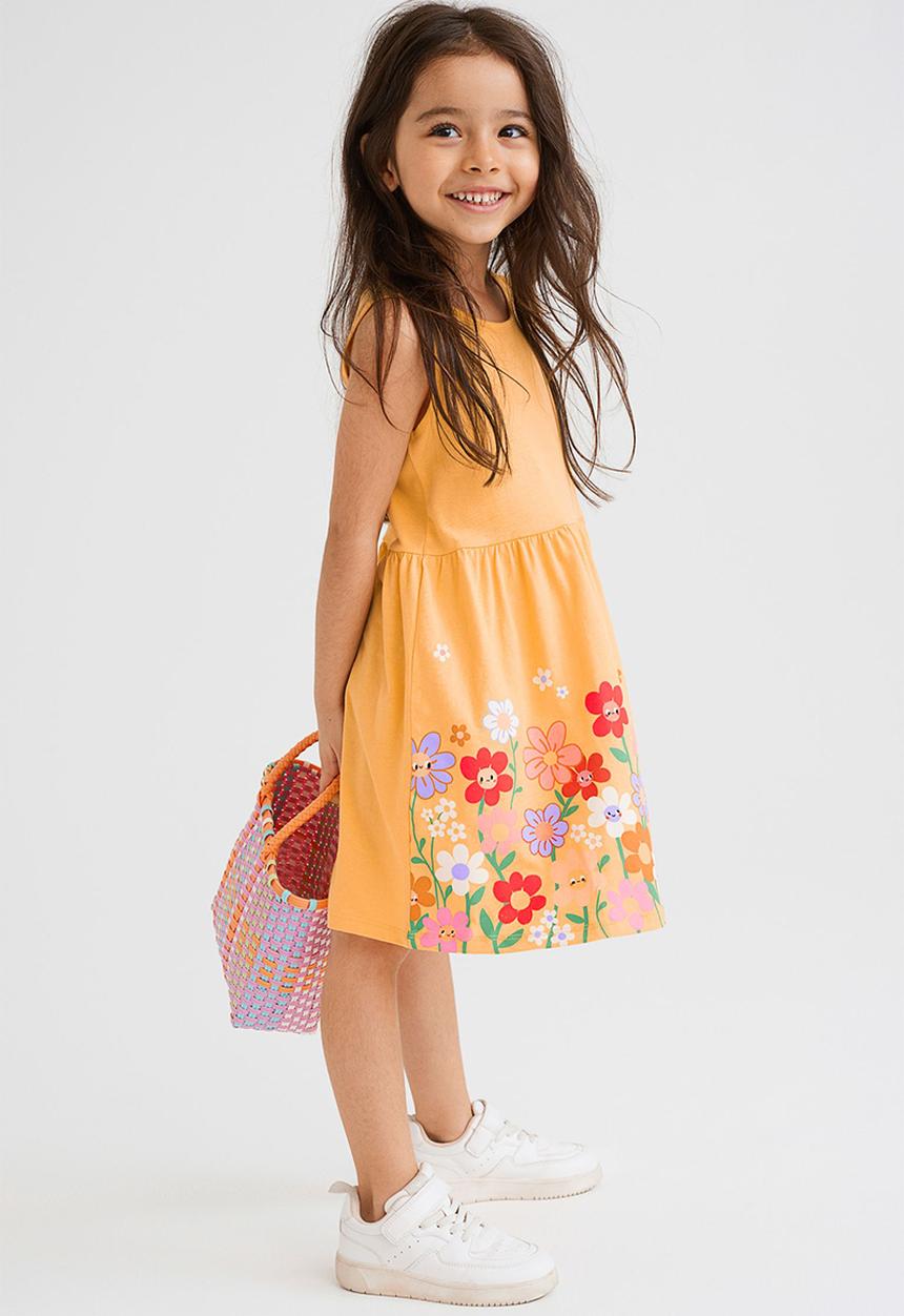 H&M - Patterned jersey dress - dark yellow/flowers