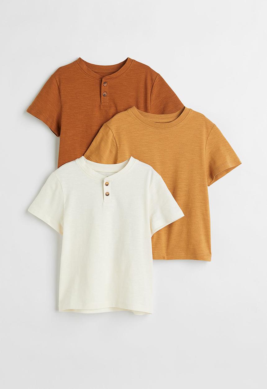 H&M - 3-Pack henley tops - light brown/natural white