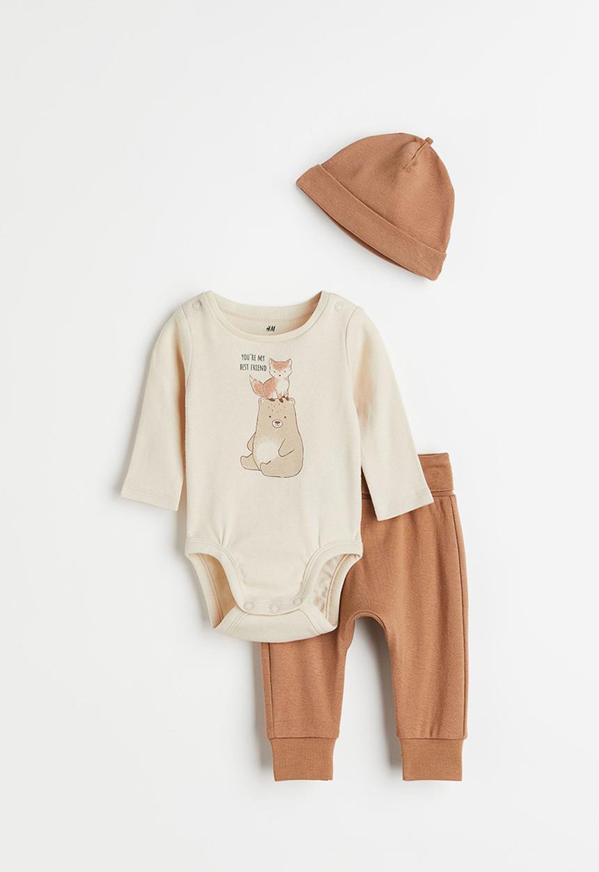 H&M - 3-Piece cotton set - beige/fox