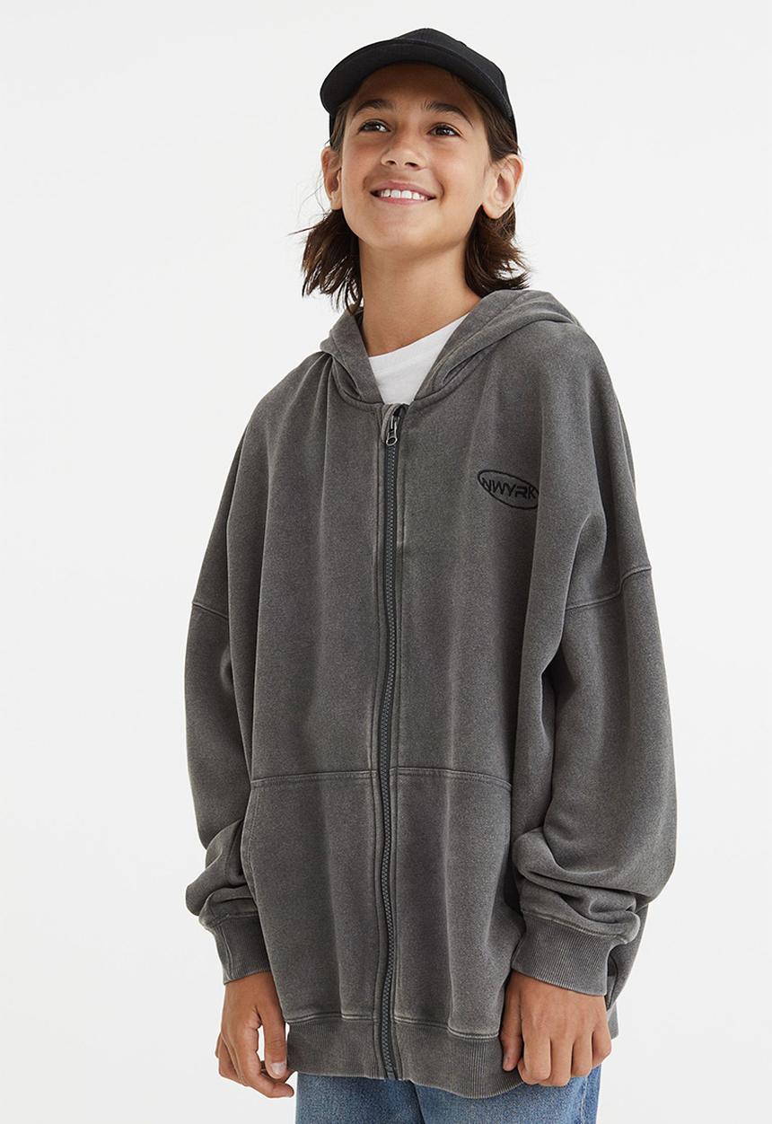H&M - Zip-through hoodie - dark grey/new york