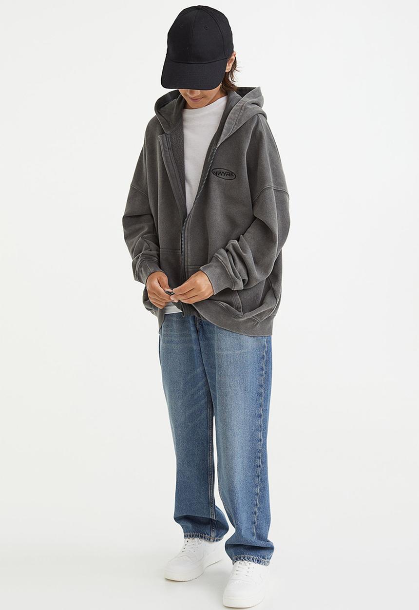 H&M - Zip-through hoodie - dark grey/new york