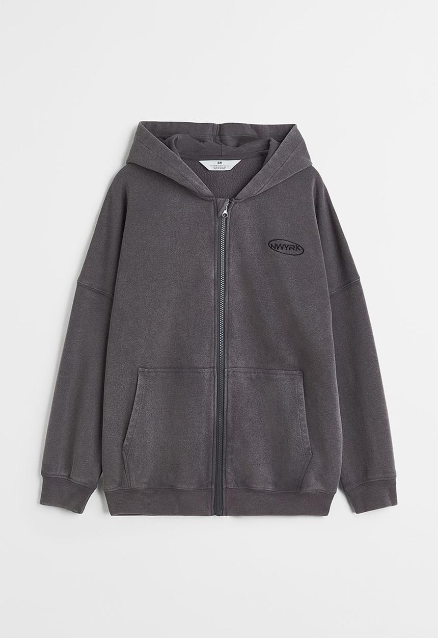 H&M - Zip-through hoodie - dark grey/new york