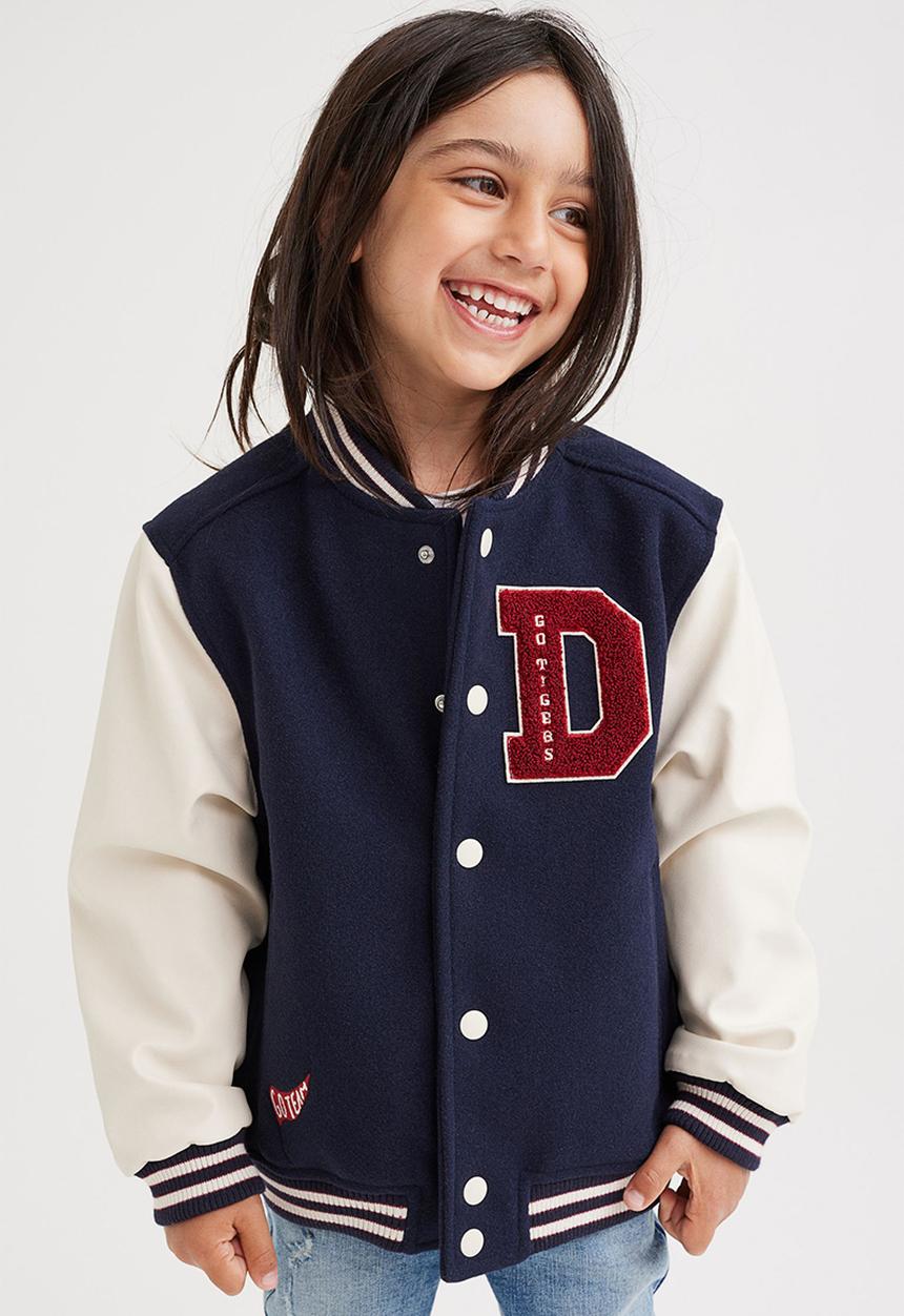 H&M - Appliquéd baseball jacket - dark blue/block-coloured