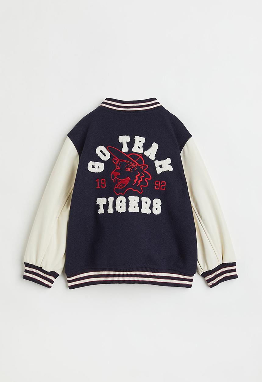 H&M - Appliquéd baseball jacket - dark blue/block-coloured