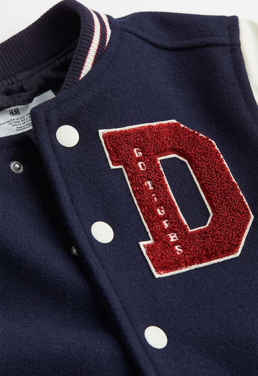 H&M - Appliquéd baseball jacket - dark blue/block-coloured