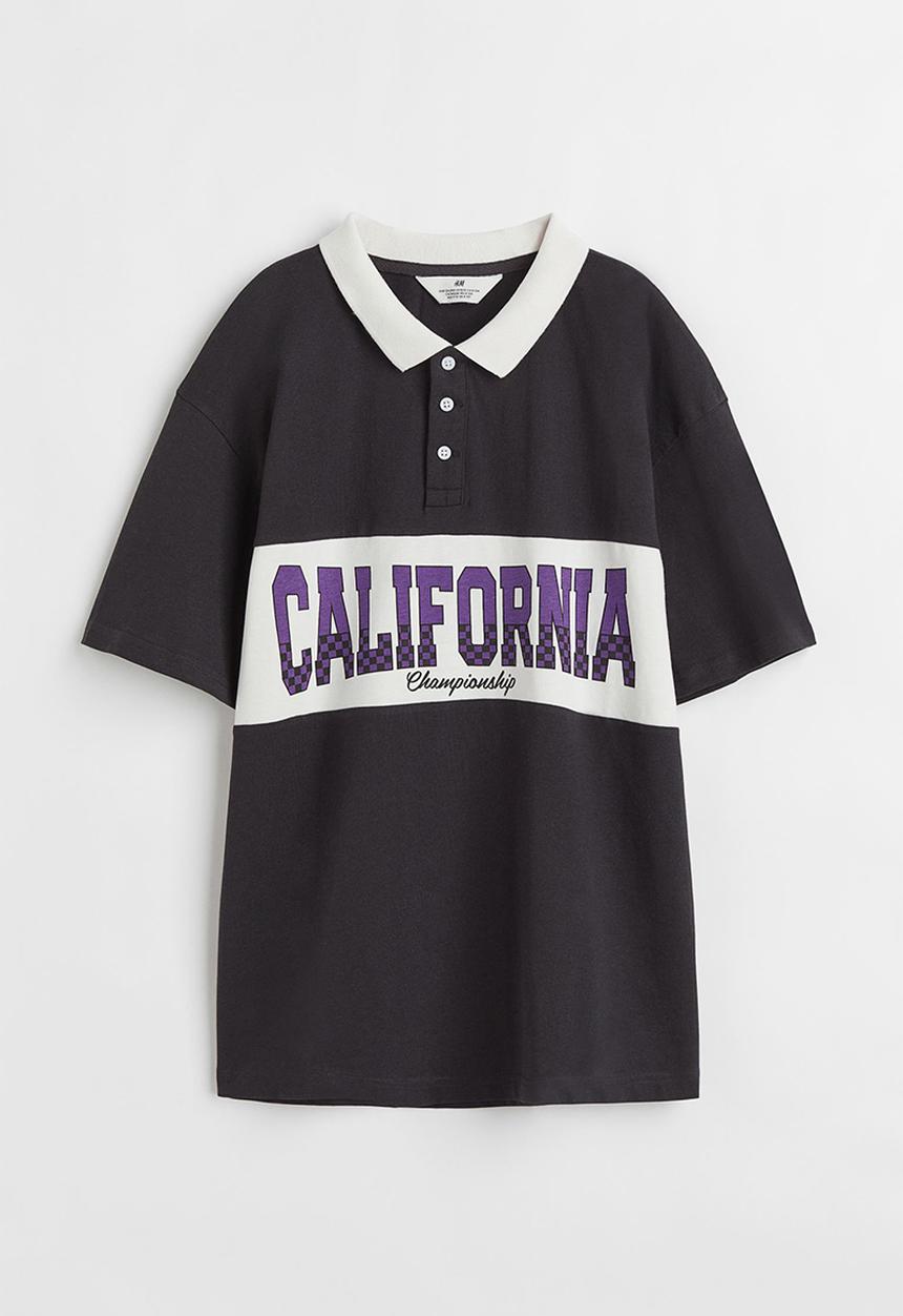 H&M - Printed polo shirt - black/california