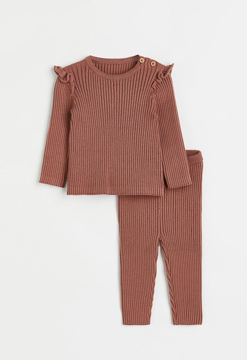H&M - 2-Piece rib-knit cotton set - brown
