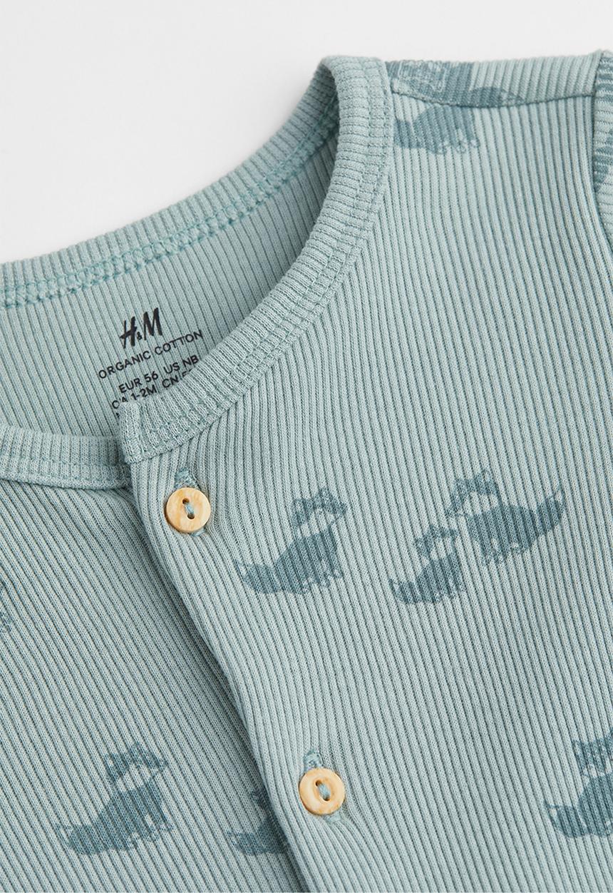 H&M - Ribbed cotton romper suit - turquoise