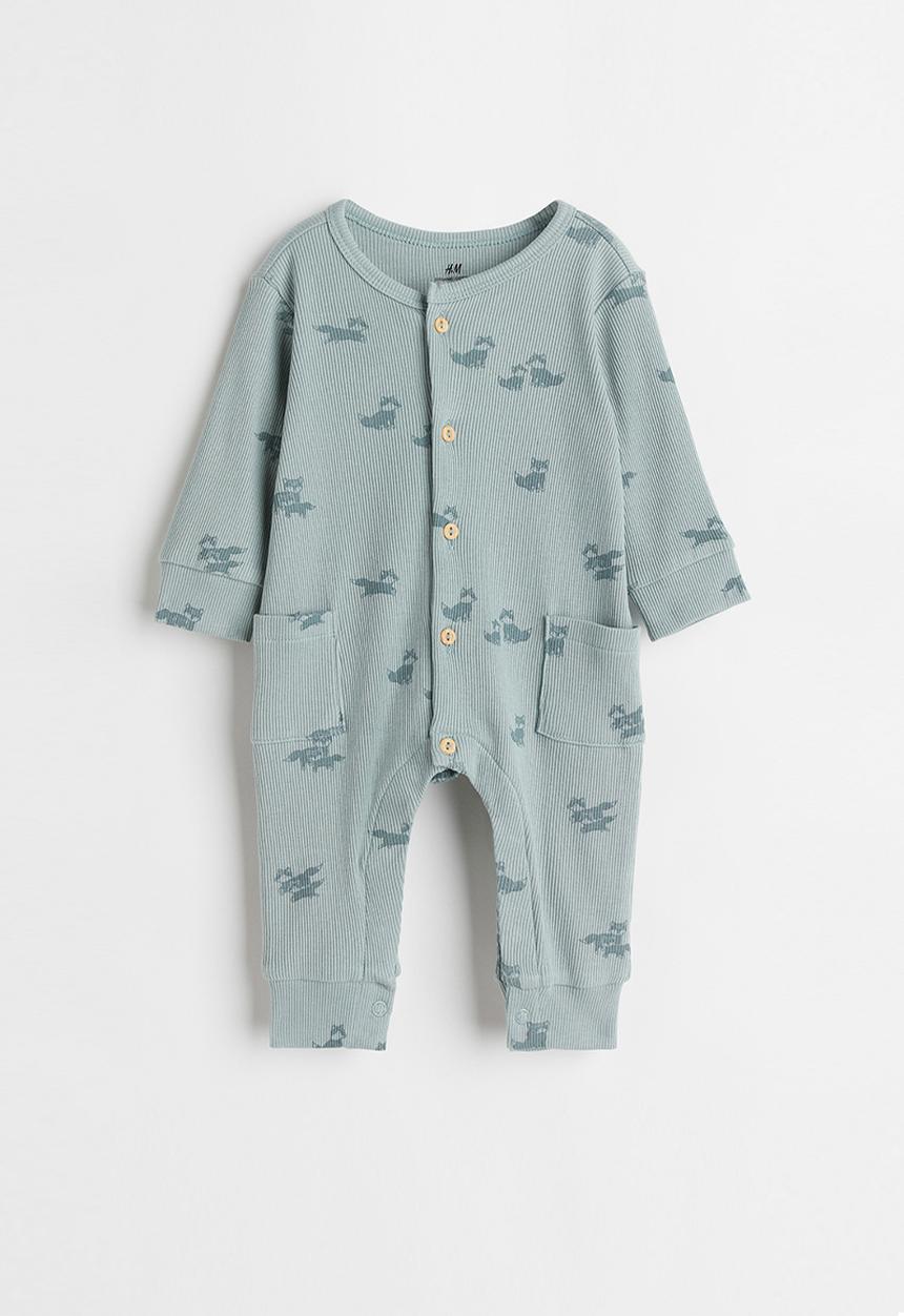 H&M - Ribbed cotton romper suit - turquoise
