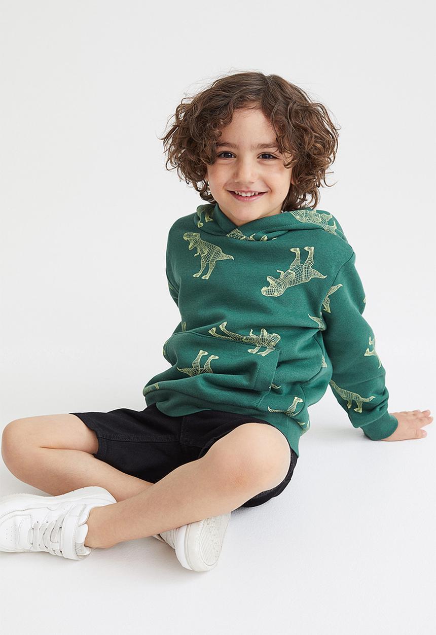 H&M - Hoodie - dark green/dinosaurs