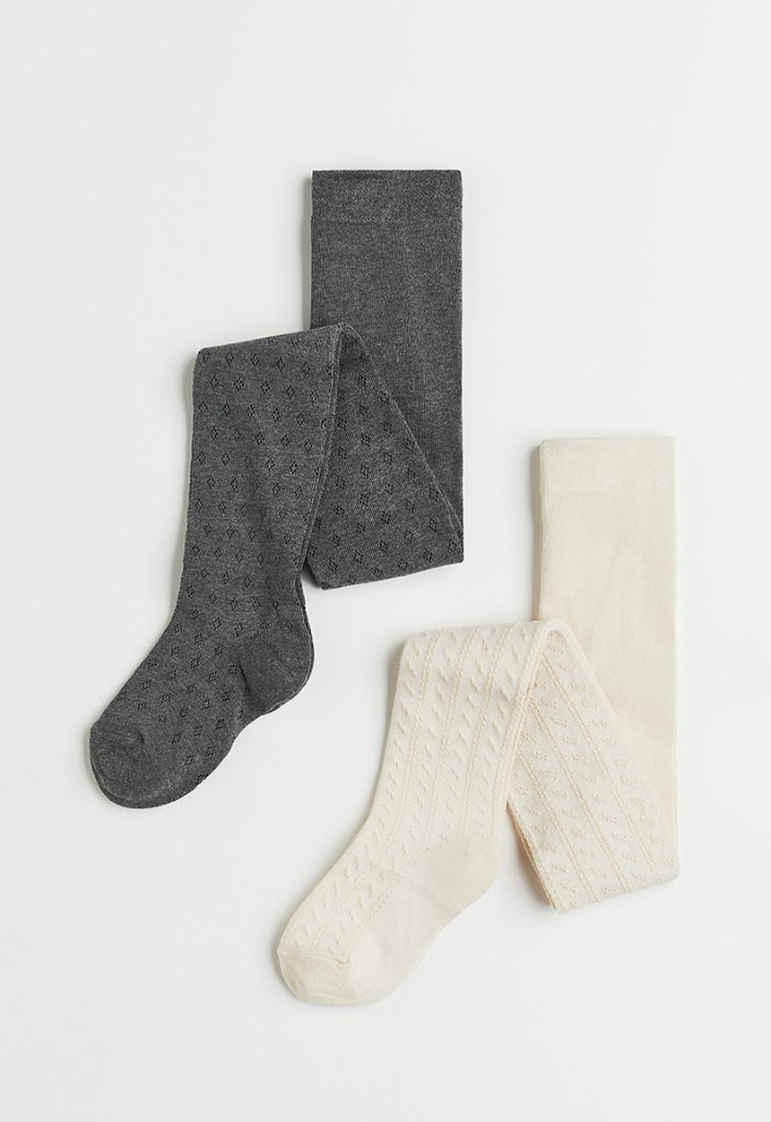 H&M - 2 Pack pointelle tights - dark grey & light beige