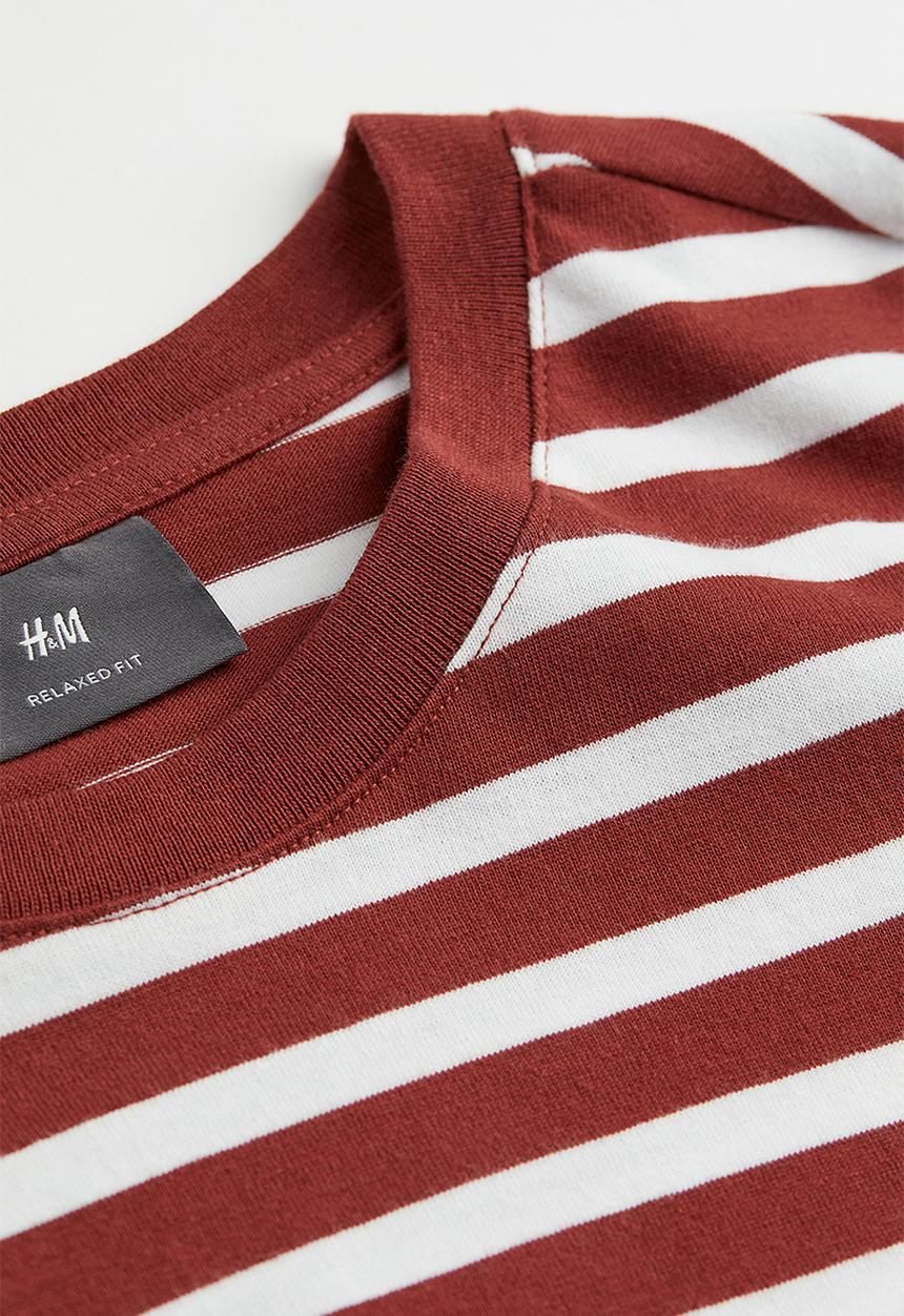 H&M - Relaxed fit cotton T-shirt - burgundy/white striped
