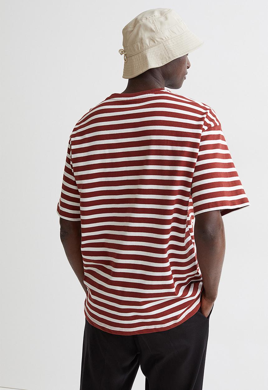 H&M - Relaxed fit cotton T-shirt - burgundy/white striped