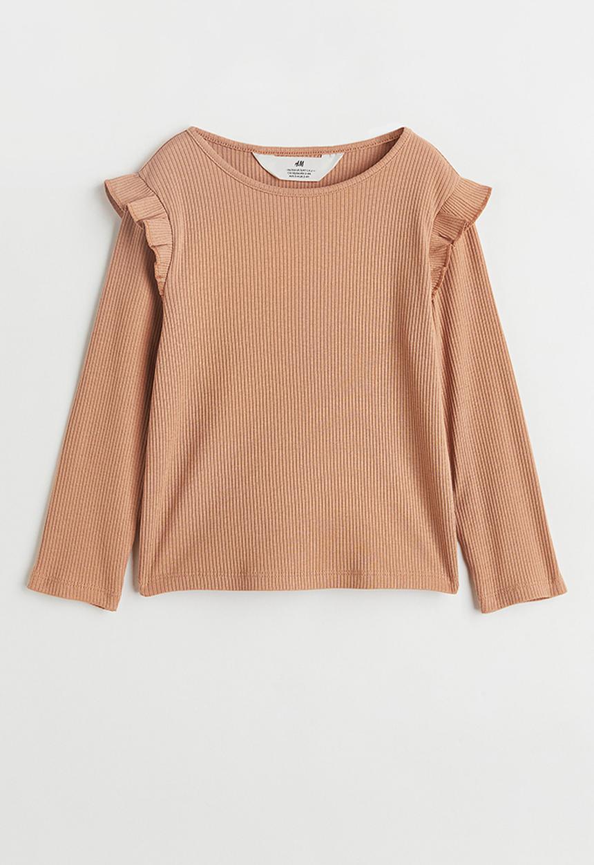 H&M - Flounce-trimmed ribbed top - pink