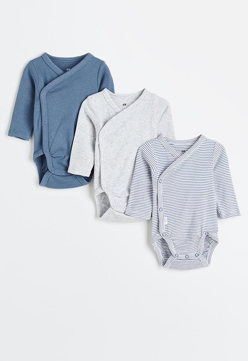 H&M - 3-Pack long-sleeved bodysuits - blue/striped