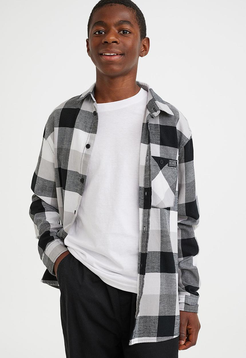 H&M - Cotton flannel shirt - black/checked