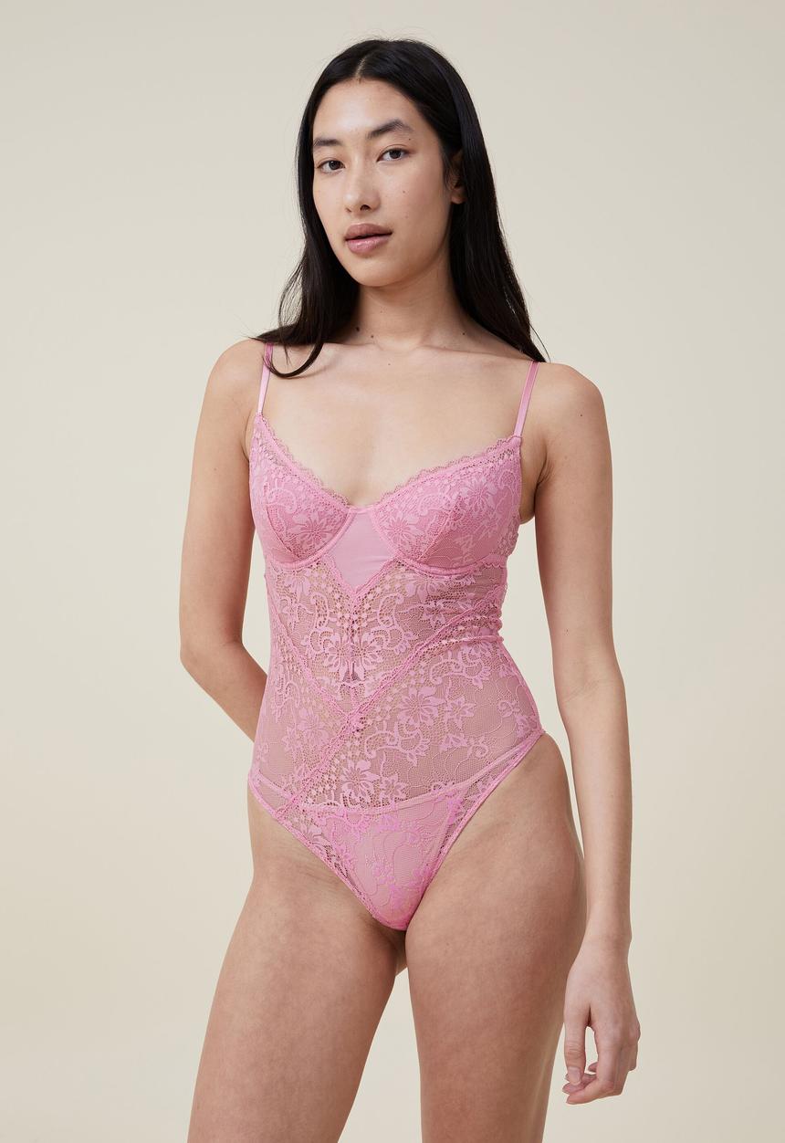 Cotton On - Cassie lace underwire bodysuit - sea pink