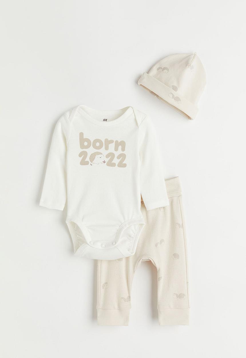 H&M - 3-Piece cotton set - cream/born 2022