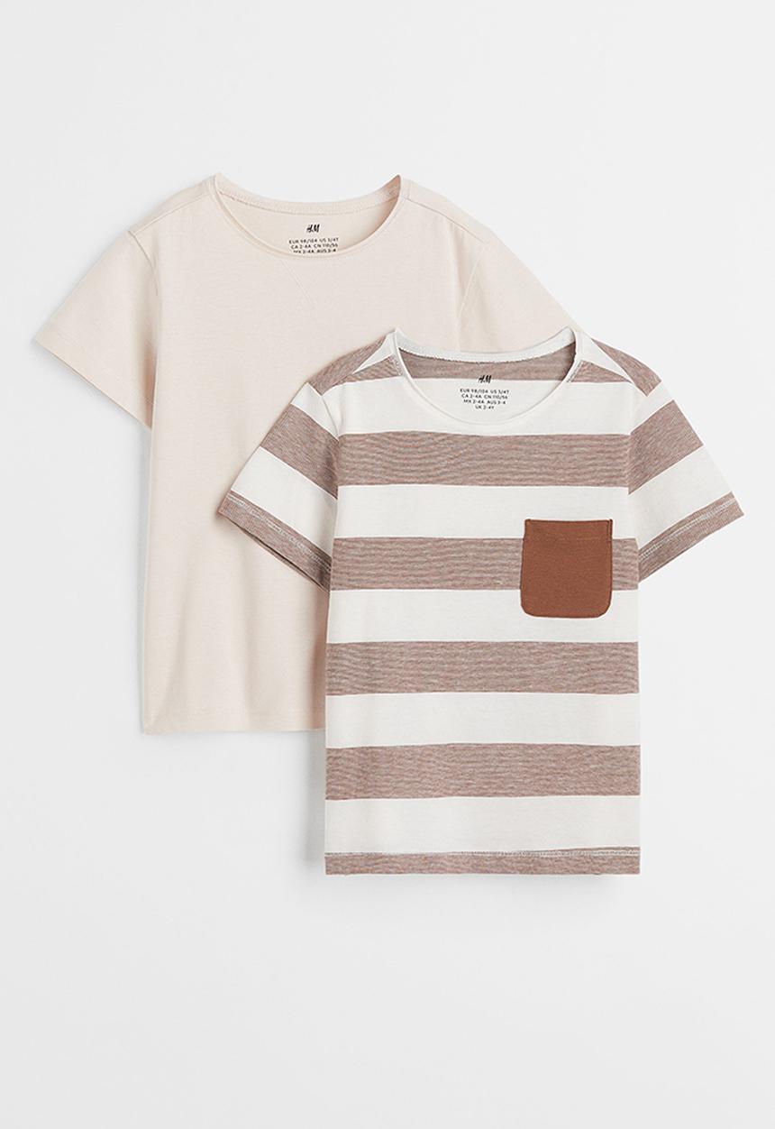 H&M - 2 Pack cotton T-shirts - brown/striped