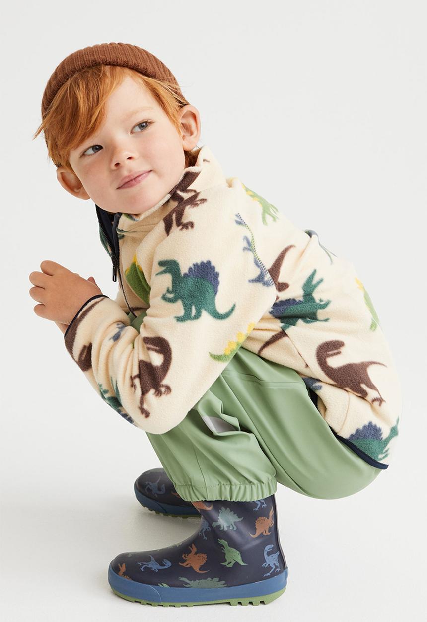 H&M - Fleece jacket - light beige/dinosaurs