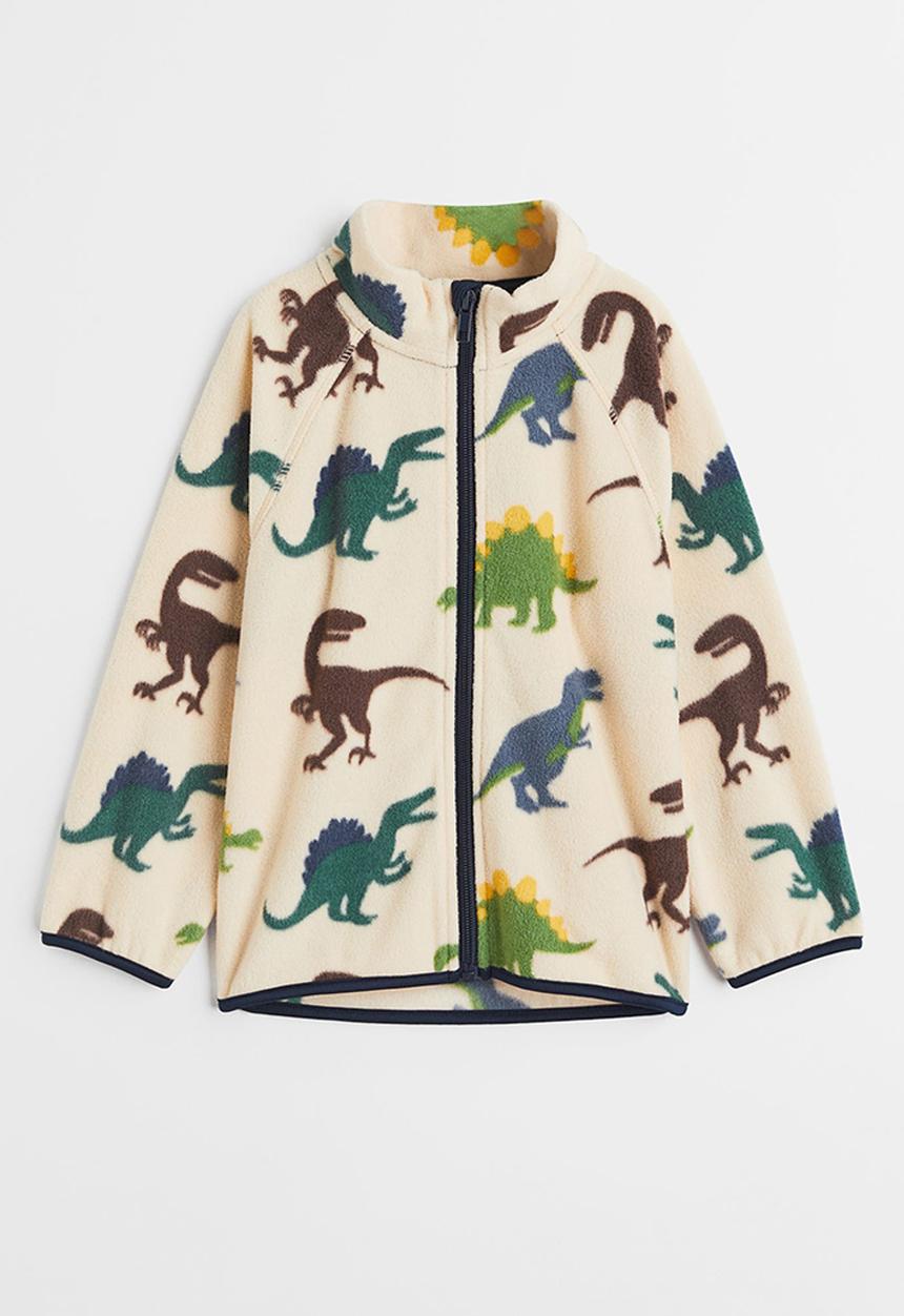 H&M - Fleece jacket - light beige/dinosaurs