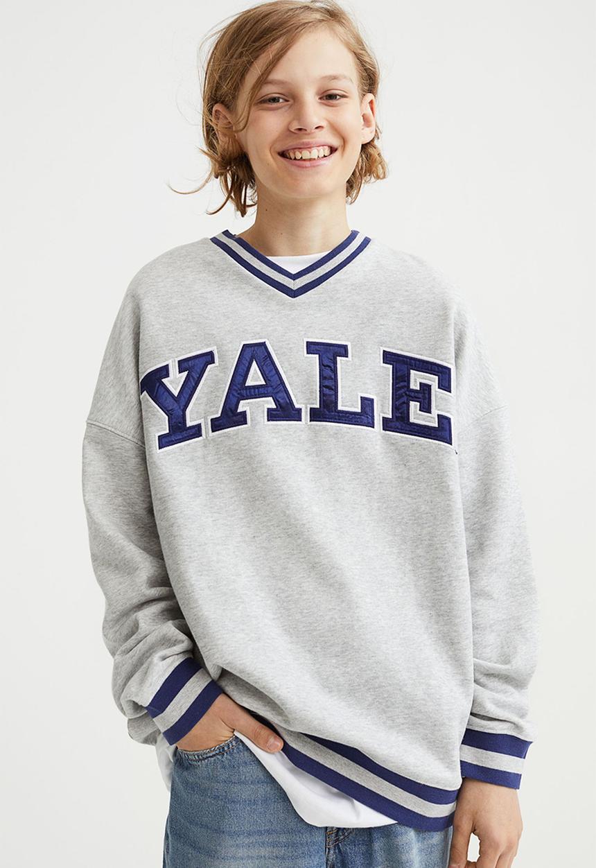 H&M - Motif-detail sweatshirt - light grey marl/yale