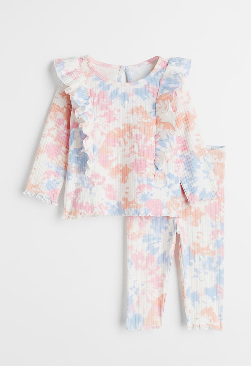 H&M - 2-Piece ribbed cotton set - white/tie-dye