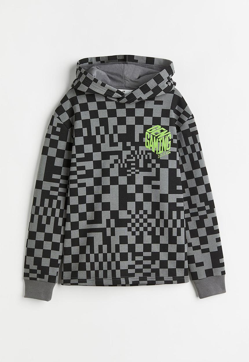 H&M - Printed hoodie - dark grey/checked