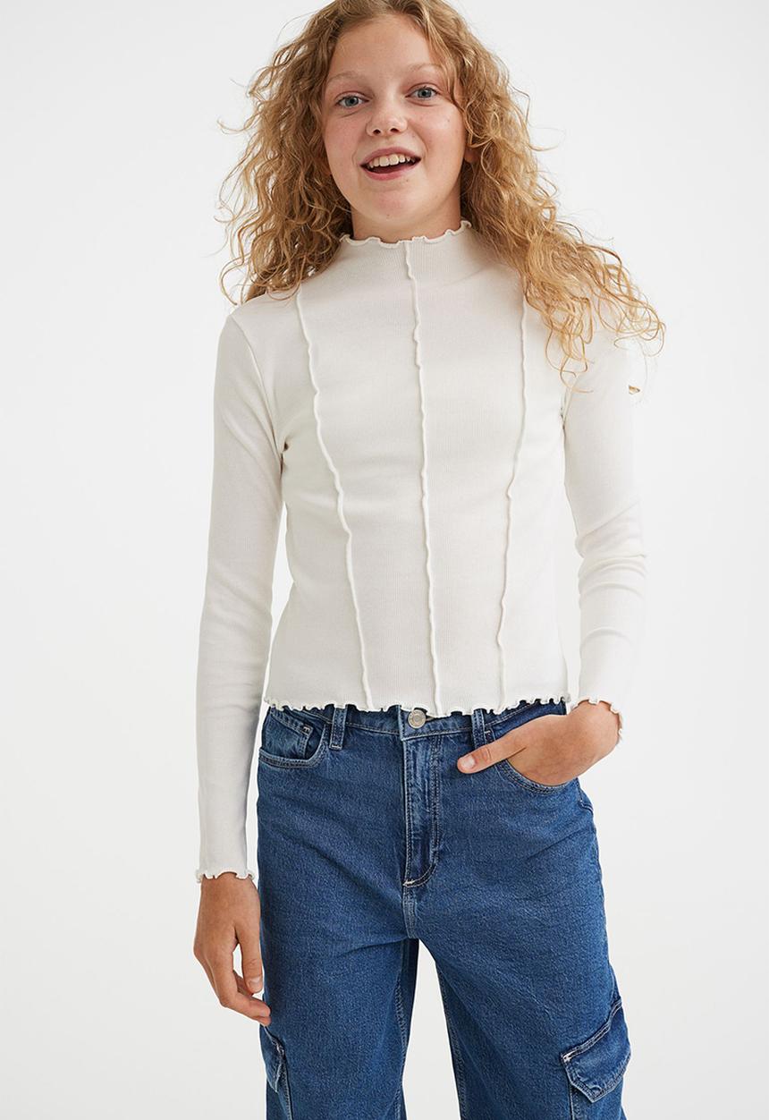 H&M - Long-sleeved ribbed top - natural white