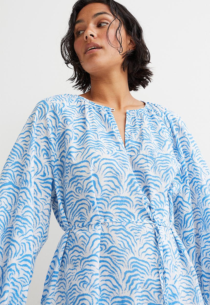 H&M - Balloon-sleeved dress - blue/multi
