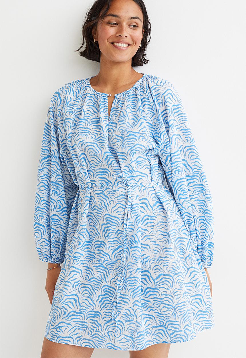 H&M - Balloon-sleeved dress - blue/multi