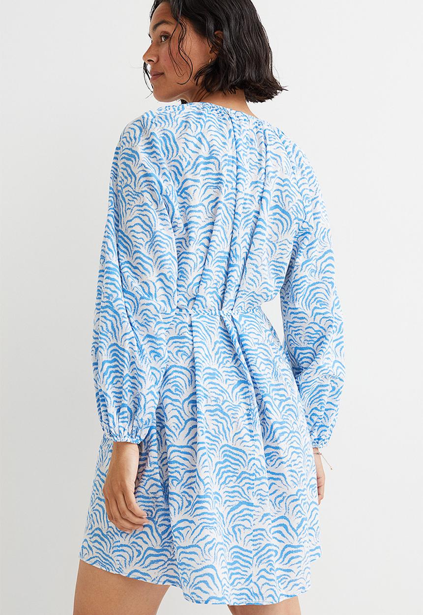H&M - Balloon-sleeved dress - blue/multi