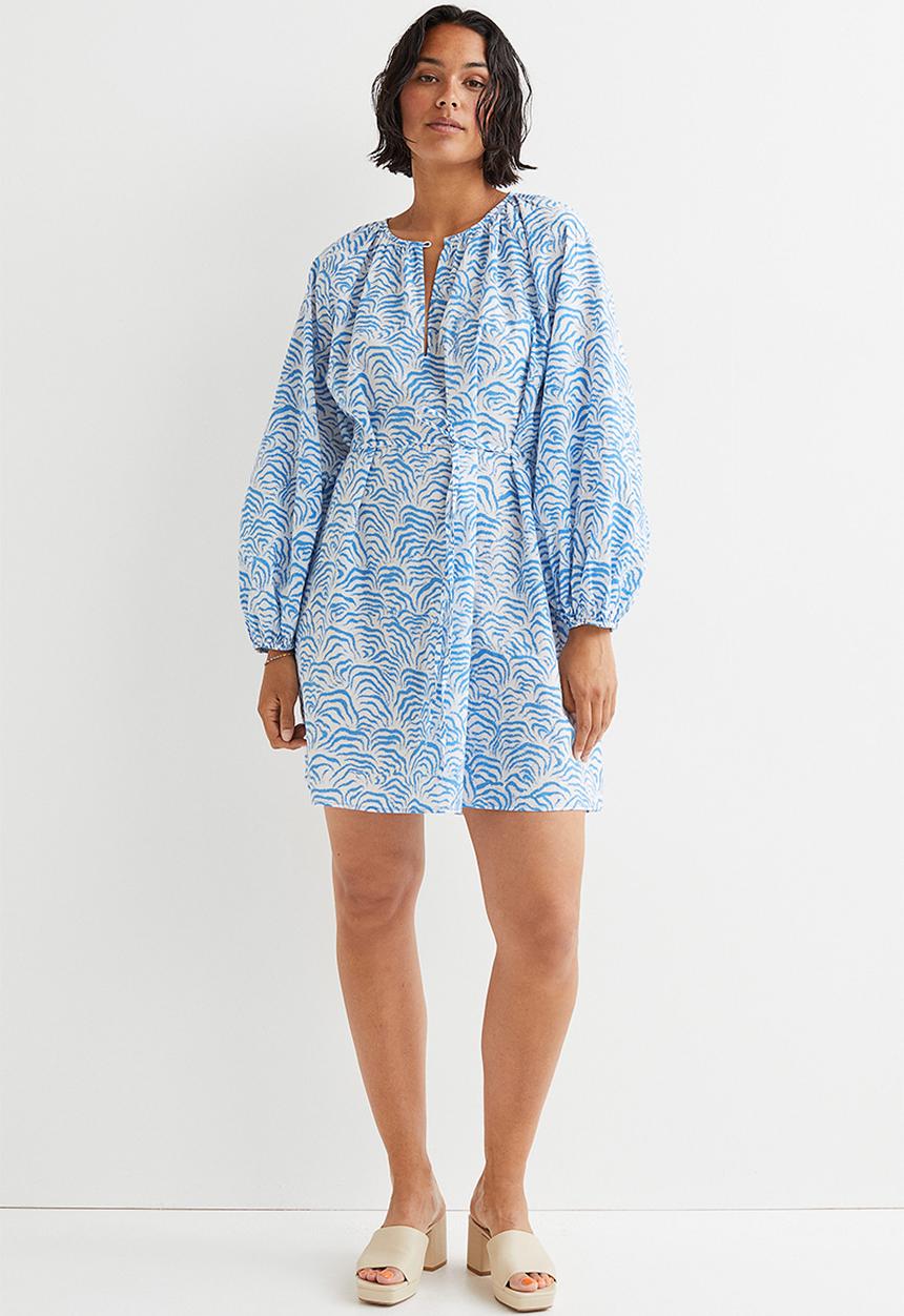 H&M - Balloon-sleeved dress - blue/multi
