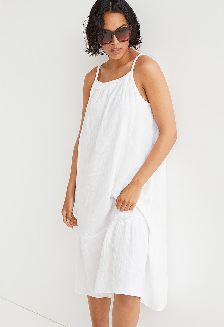 H&M - Double-weave cotton dress - white
