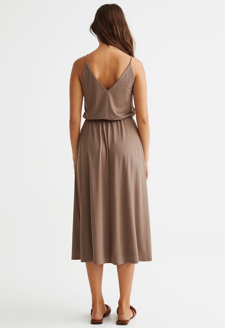 H&M - V-neck jersey dress - beige/grey