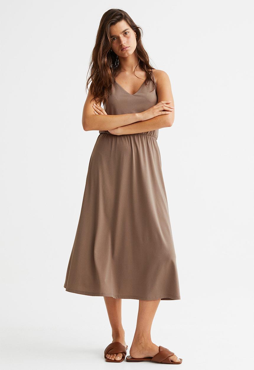 H&M - V-neck jersey dress - beige/grey