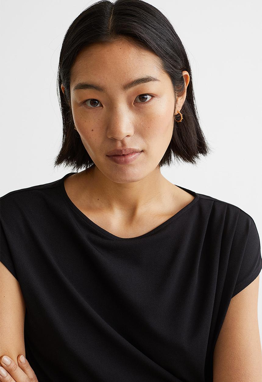 H&M - Draped jersey top - black