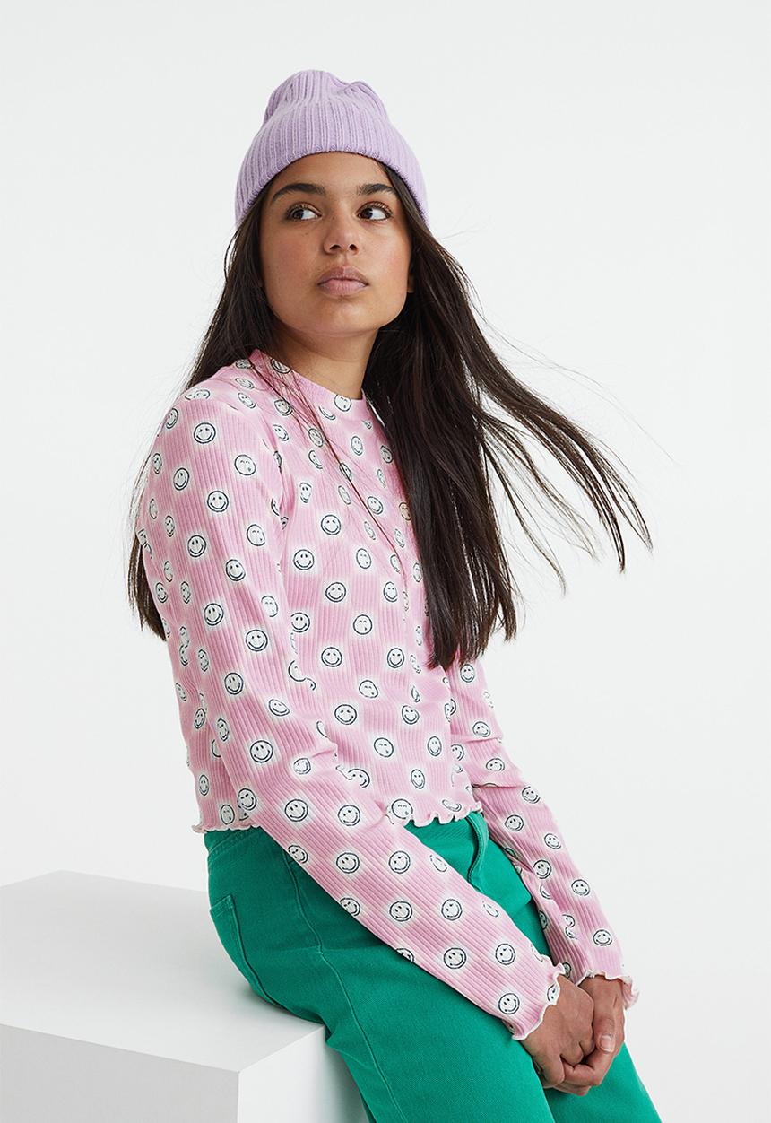 H&M - Printed jersey top - light purple/smileyworld®