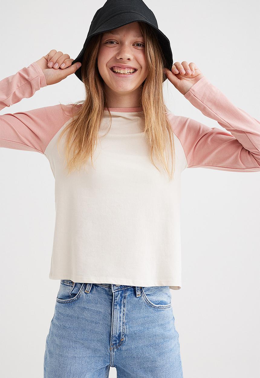 H&M - Cotton jersey top - light pink/block-coloured