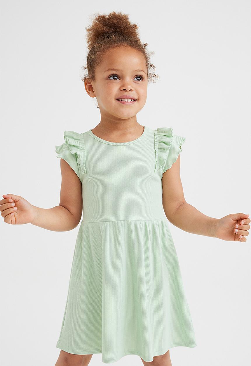 H&M - Flutter-sleeved cotton dress - green