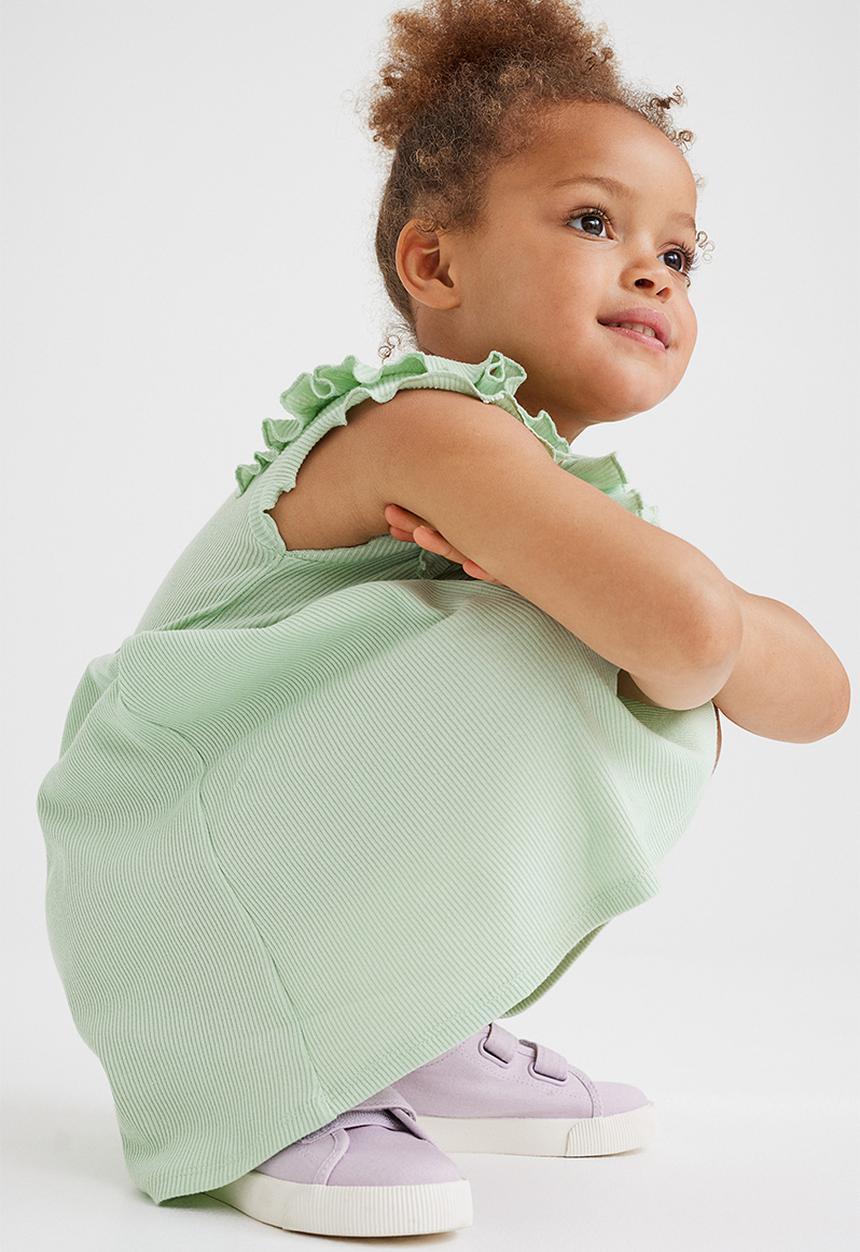 H&M - Flutter-sleeved cotton dress - green