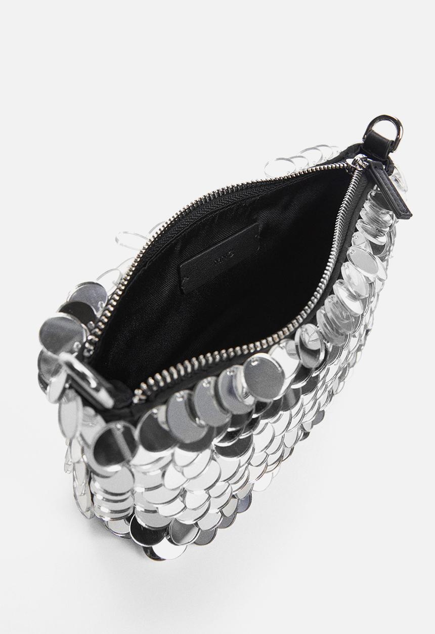 MANGO - Short handle sequins bag - black