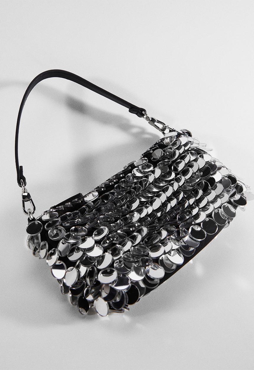 MANGO - Short handle sequins bag - black