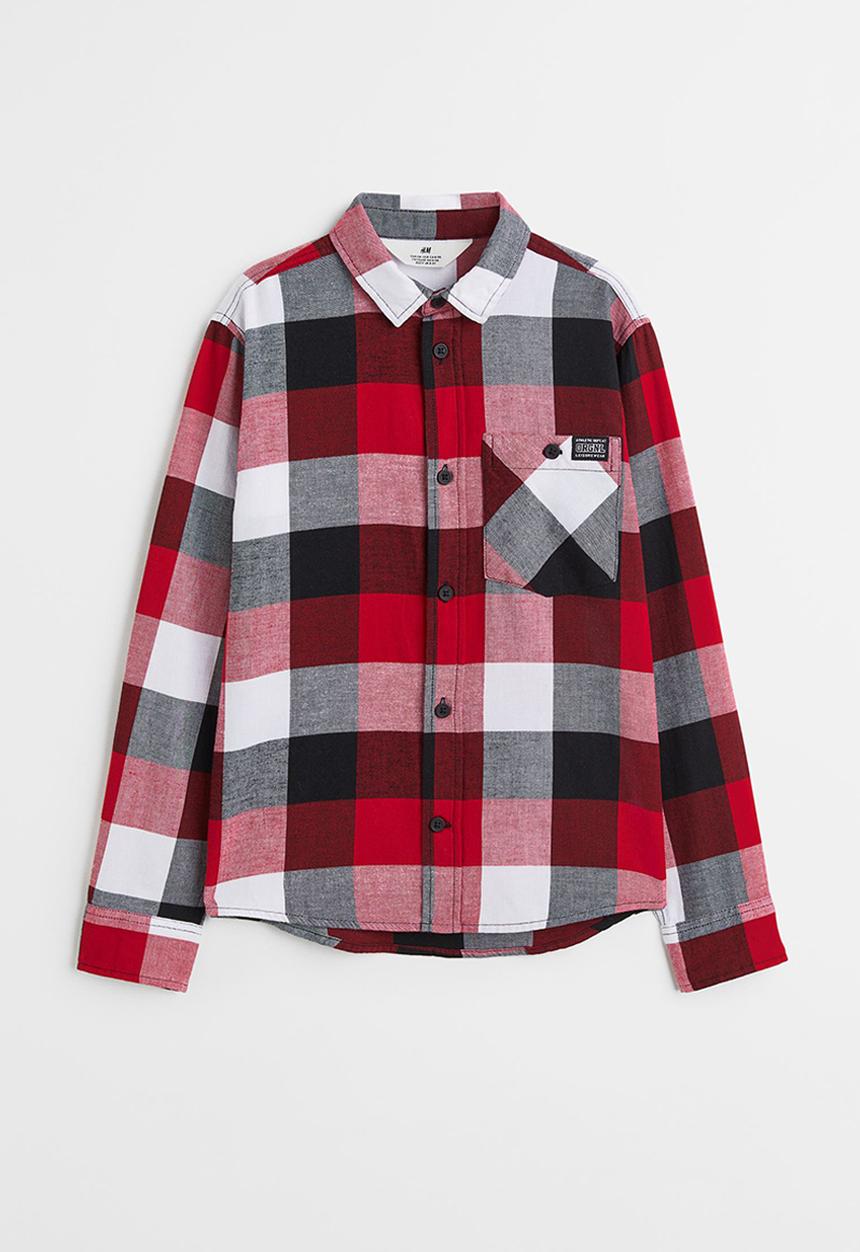 H&M - Cotton flannel shirt - red/checked
