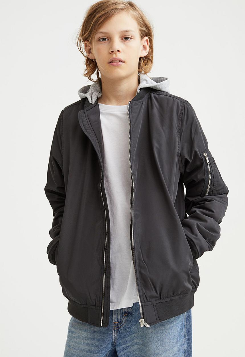 H&M - Hooded bomber jacket - black
