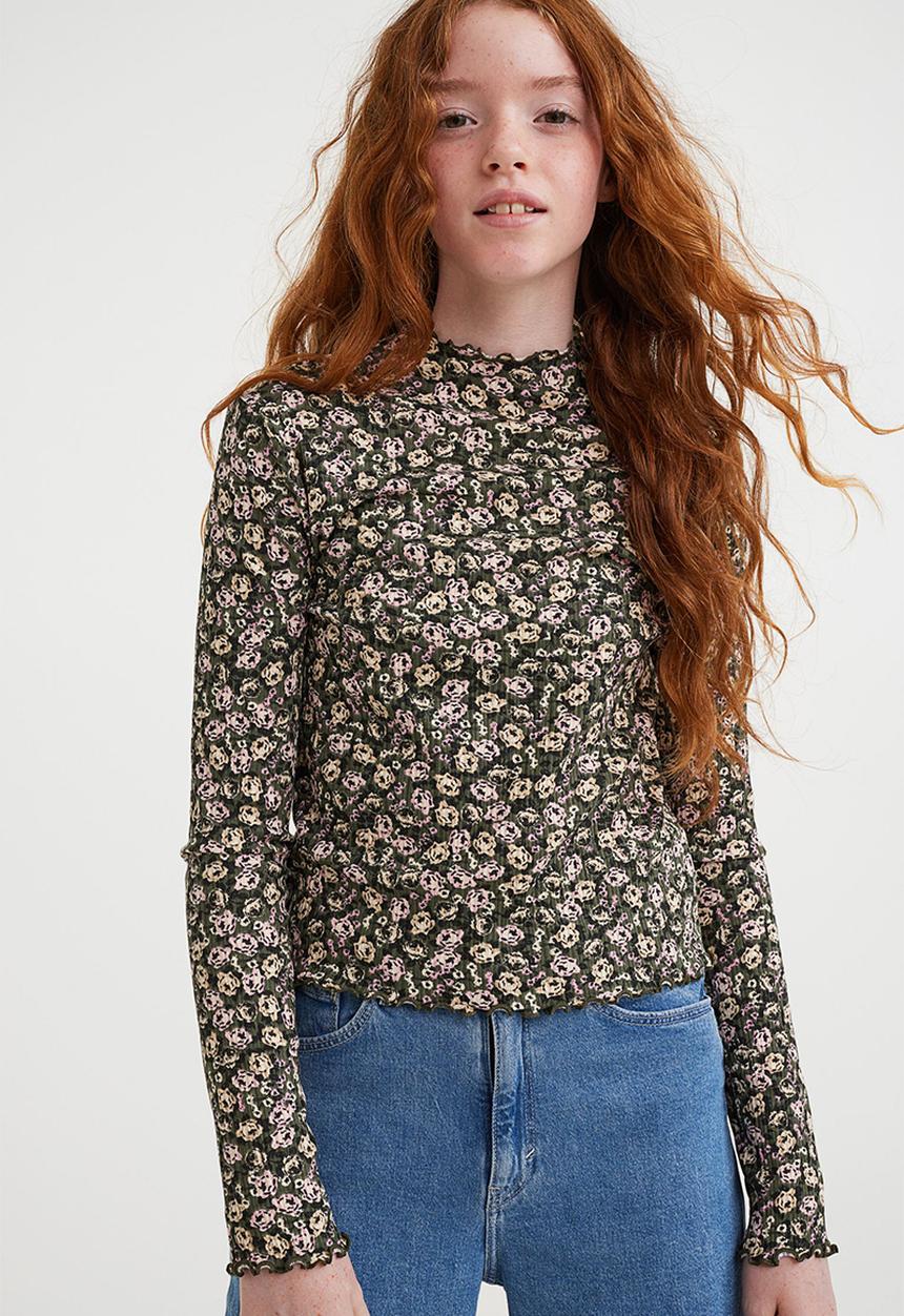 H&M - Long-sleeved top - khaki green/floral