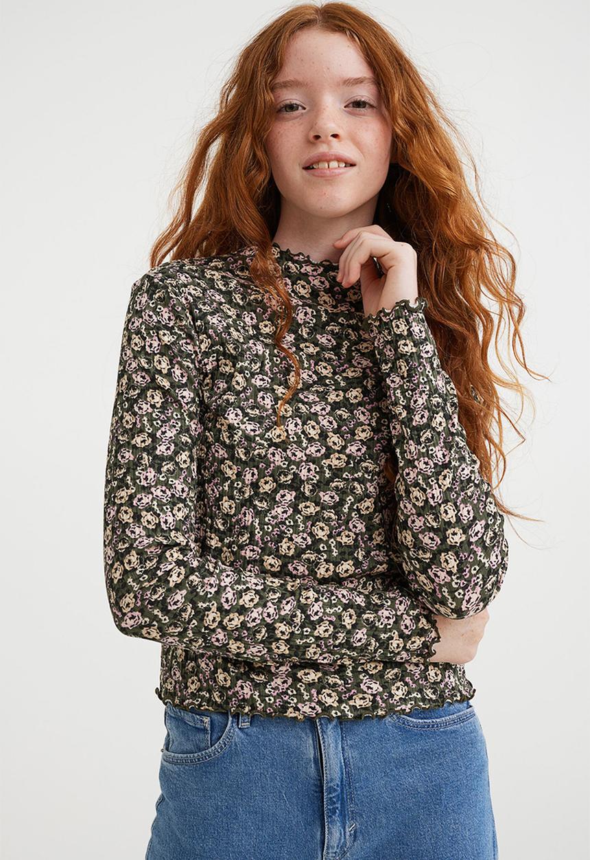 H&M - Long-sleeved top - khaki green/floral