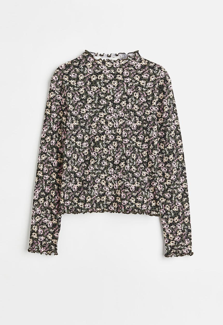 H&M - Long-sleeved top - khaki green/floral