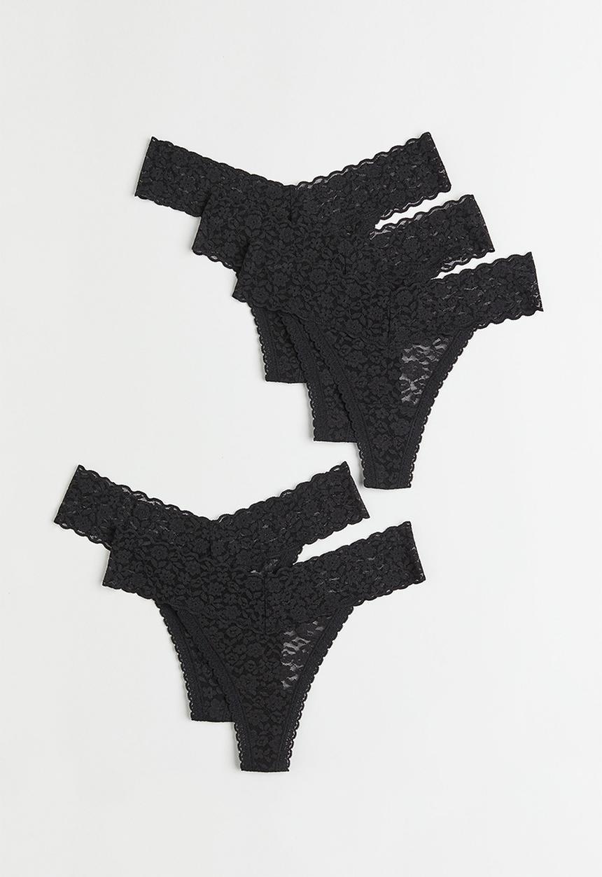 H&M - 5-pack lace thong briefs - black