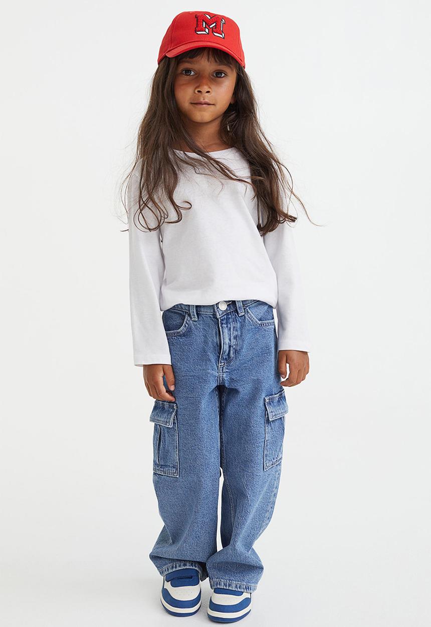 H&M - Comfort stretch wide fit cargo jeans - denim blue
